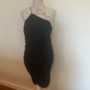 Asymmetrical black slinky dress